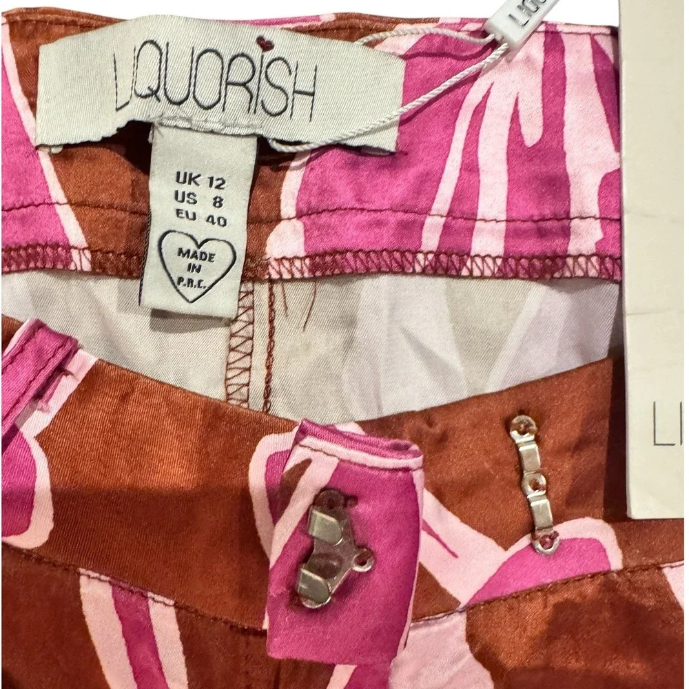 LIQUORISH Floral Print Blazer Jacket Wide Leg Pants Set Brown Pink‎ Size US 8